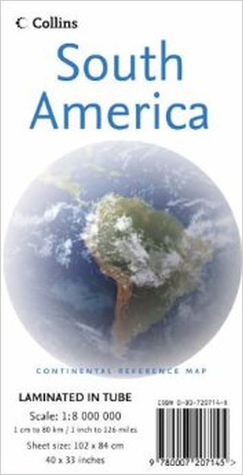 South America, Collins Continental Reference Map (plastlamineret planoudgave)