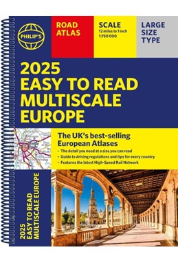 2025 Philip's Easy to Read Multiscale Road Atlas Europe (A4 with spiral)