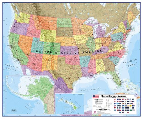 USA political wall map laminated