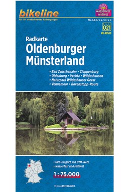 Radkarte Oldenburger Münsterland: Bad Zwischenahn, Cloppenburg, Oldenburg, Vechta, Wildeshausen, Bikeline blatt 021