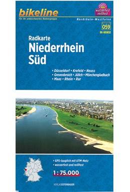 Radkarte Niederrhein Süd: Düsseldorf, Krefeld, Neuss, Grevenbroich, Jülich, Mönchengladbach, Maas, Rhein, Rur, Blatt 059