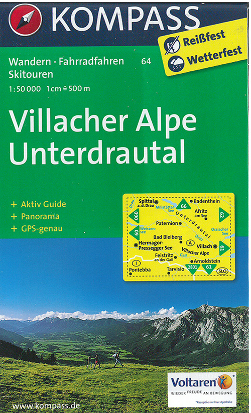 Villacher Alpe Unterdrautal, Kompass Wanderkarte 64