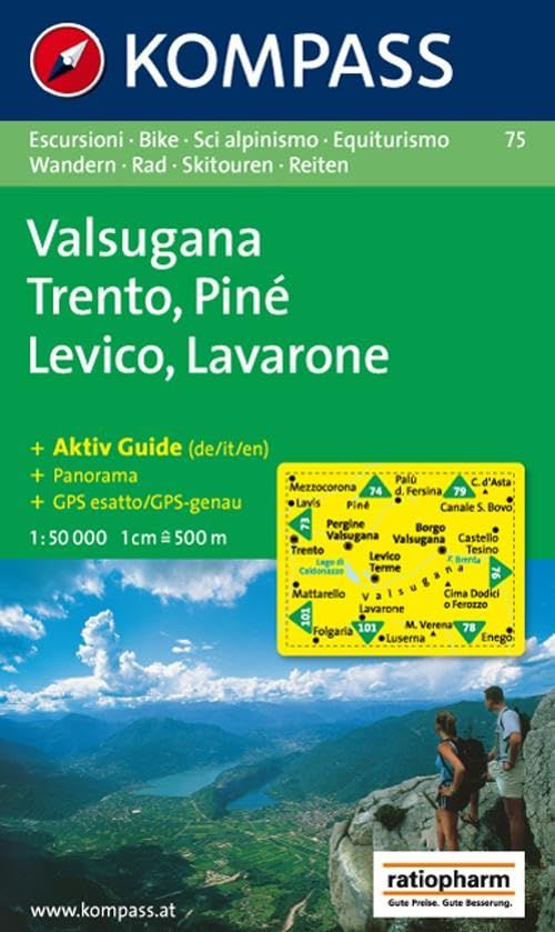 Valsugana - Trento - Pine - Levico - Lavarone, Kompass Wanderkarte 75