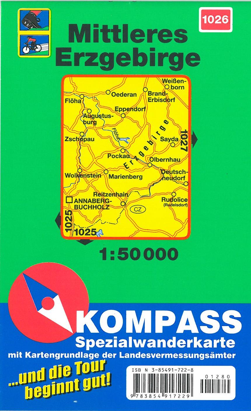 Mittleres Erzgebirge, Kompass Wanderkarte 1026 1:50 000