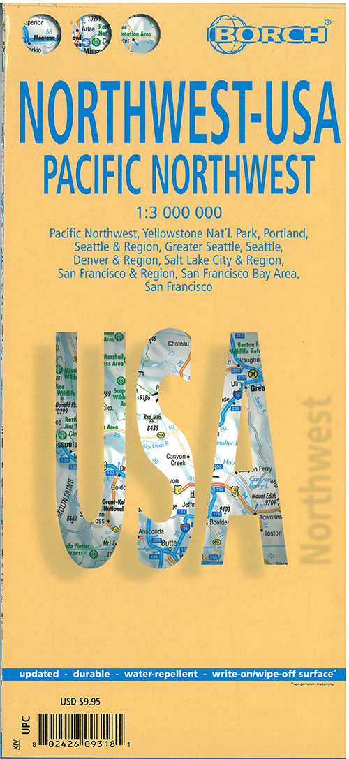 Northwest USA, Pacific Northwest, Borch Maps (lamineret) 1:3 mill.