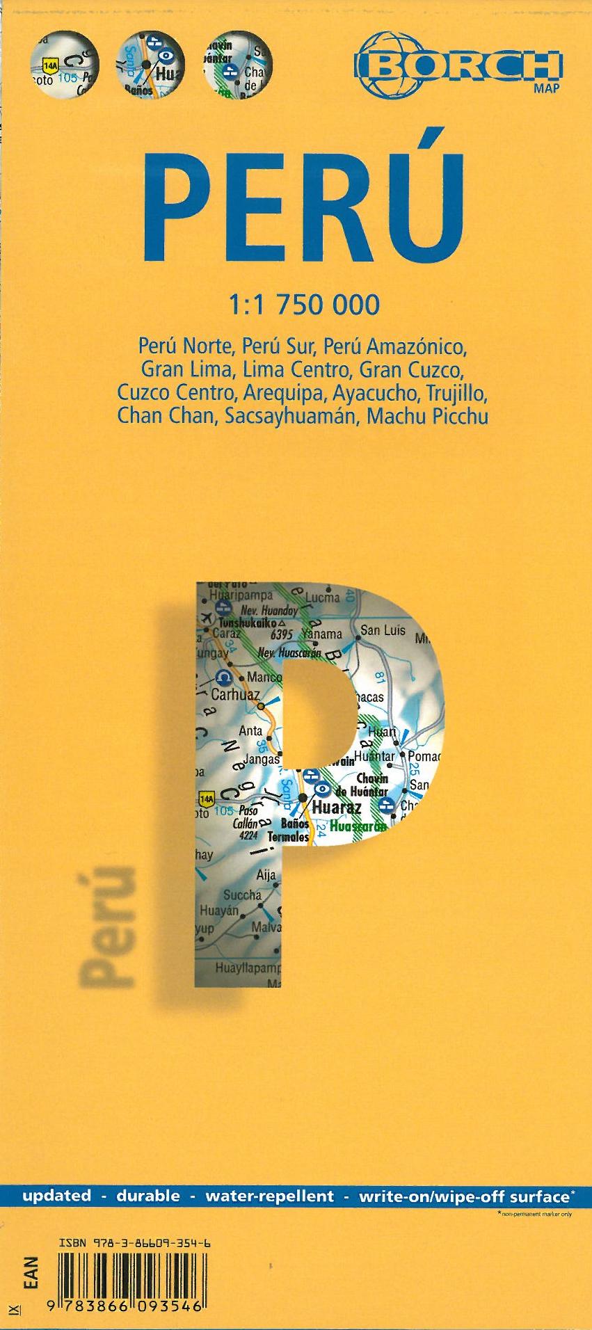 Peru, Borch Map (Lamineret) 1:1,75 mill.