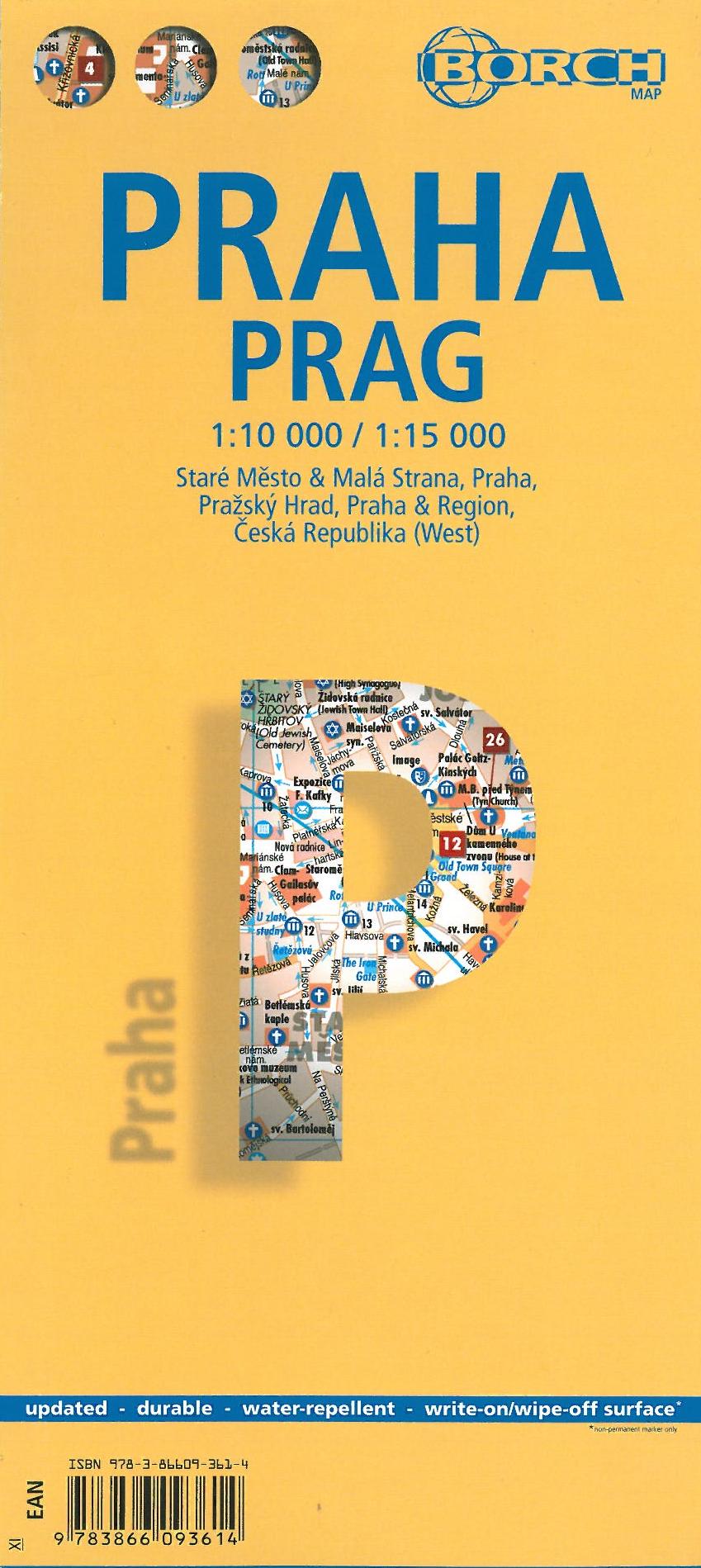 Prague / Prag (lamineret), Borch Map 1:10.000/1:15.000
