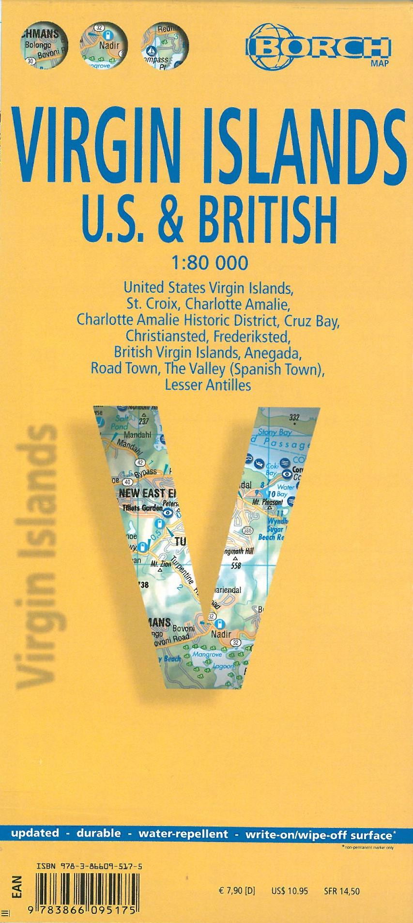 Virgin Islands - US & British (lamineret), Borch Map 1:80.000