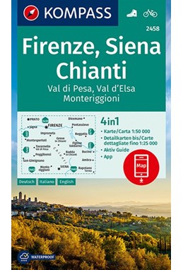 Firenze, Siena, Chianti: Val di Pesa, Val d'Elsa Monteriggioni, Kompass Wandern - Radkarte 2458