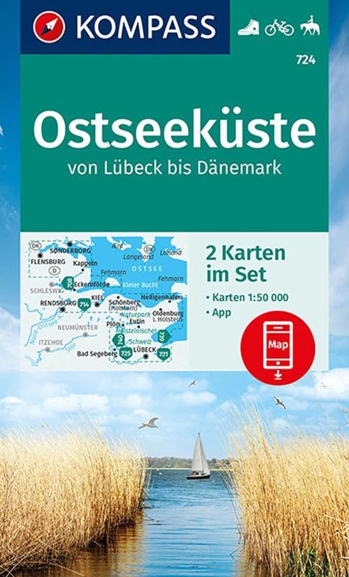 Ostseeküste von Lübeck bis Dänemark, Kompass Wander- und Fahrradkarte 724