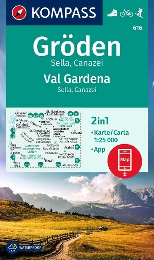 Gröden, Sella, Canazei, Kompass Wandern- und Radkarte 616