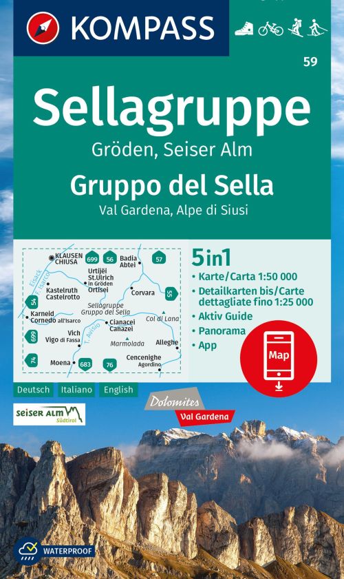 Sellagruppe - Gruppo di Sella: Val Gardena, Alpe di Siusi, Kompass Wandern- Rad- & Ski-karte 59