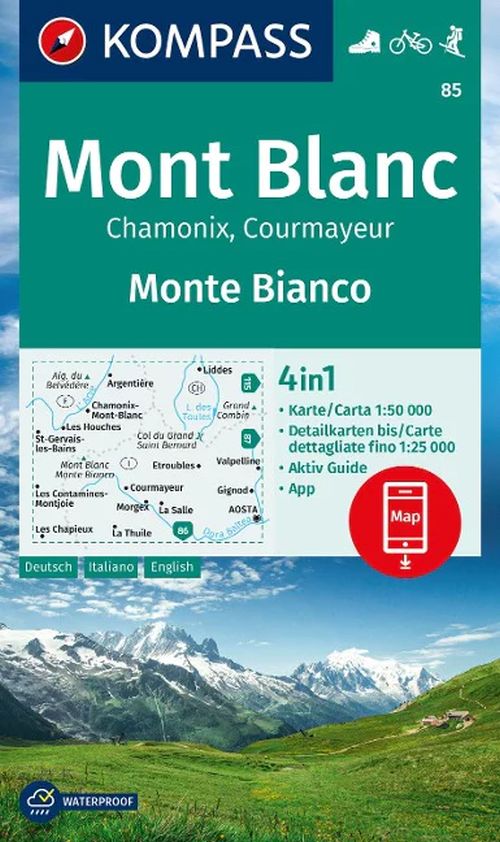 Mont Blanc - Monte Bianco: Chamonix - Courmayeur, Kompass Wanderkarte 85