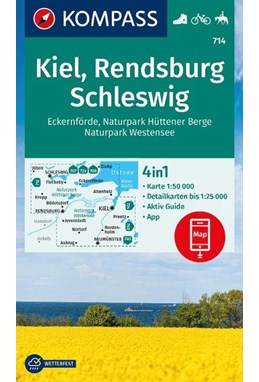 Kiel, Rendsburg Schleswig: Eckernförde, Naturpark Hüttener Berge, Naturpark Westensee, Kompass Wanderkarte 714