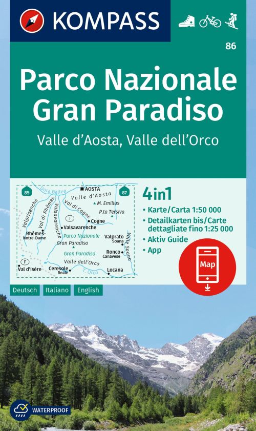 Parco Nazionale Gran Paradiso, Valle d'Aosta, Valle dell'Orco, Kompass Wanderkarte 86